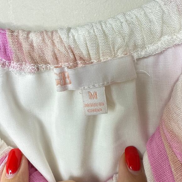 Gianni Bini‎ Brushstroke Off-Shoulder Ruffle Crop Top Puffy Sleeves Size Medium - Picture 5 of 8